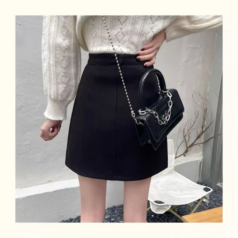 Women Clothing Winter Korean Fashion Contrast Color Irregular Split Skirts Female Elegant Chic High Waist Slim Mini Skirt Faldas