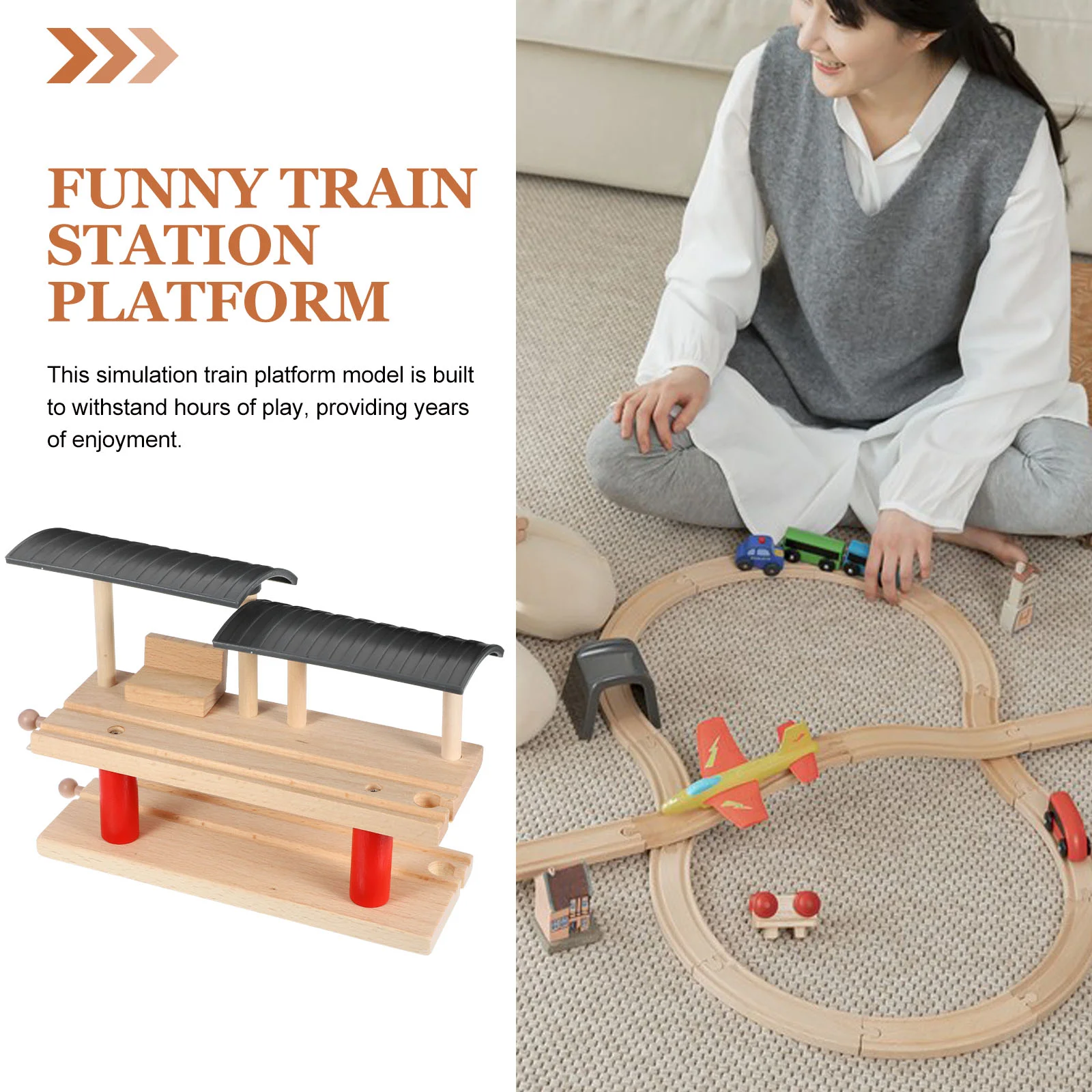 Train Track Accessories Woody Toy Railway Station Platform Model Child Kids Toys