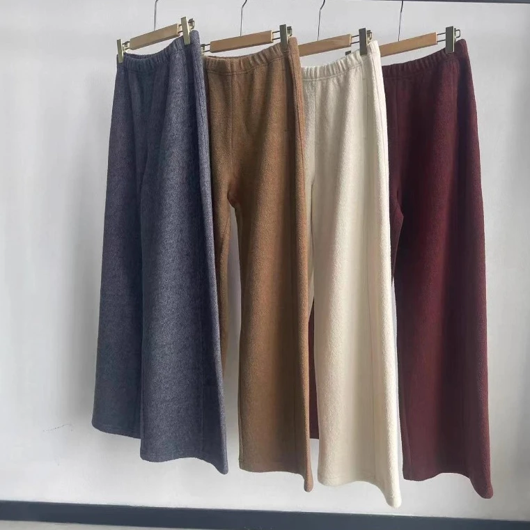 Winter Thick Style High-end Wide-leg Pants Wool Straight Casual Pants