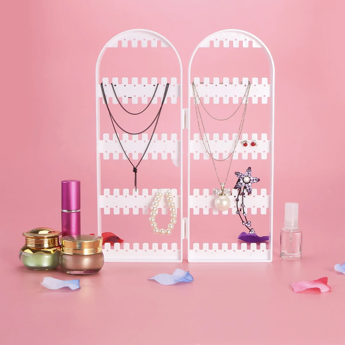 

Подставка-органайзер для ювелирных изделий с 120 отверстиями, складная дверь, дизайн, ожерелье, кольцо, серьги, браслет, стеллаж для выставки товаров, белая подставка-органайзер для ювелирных изделий