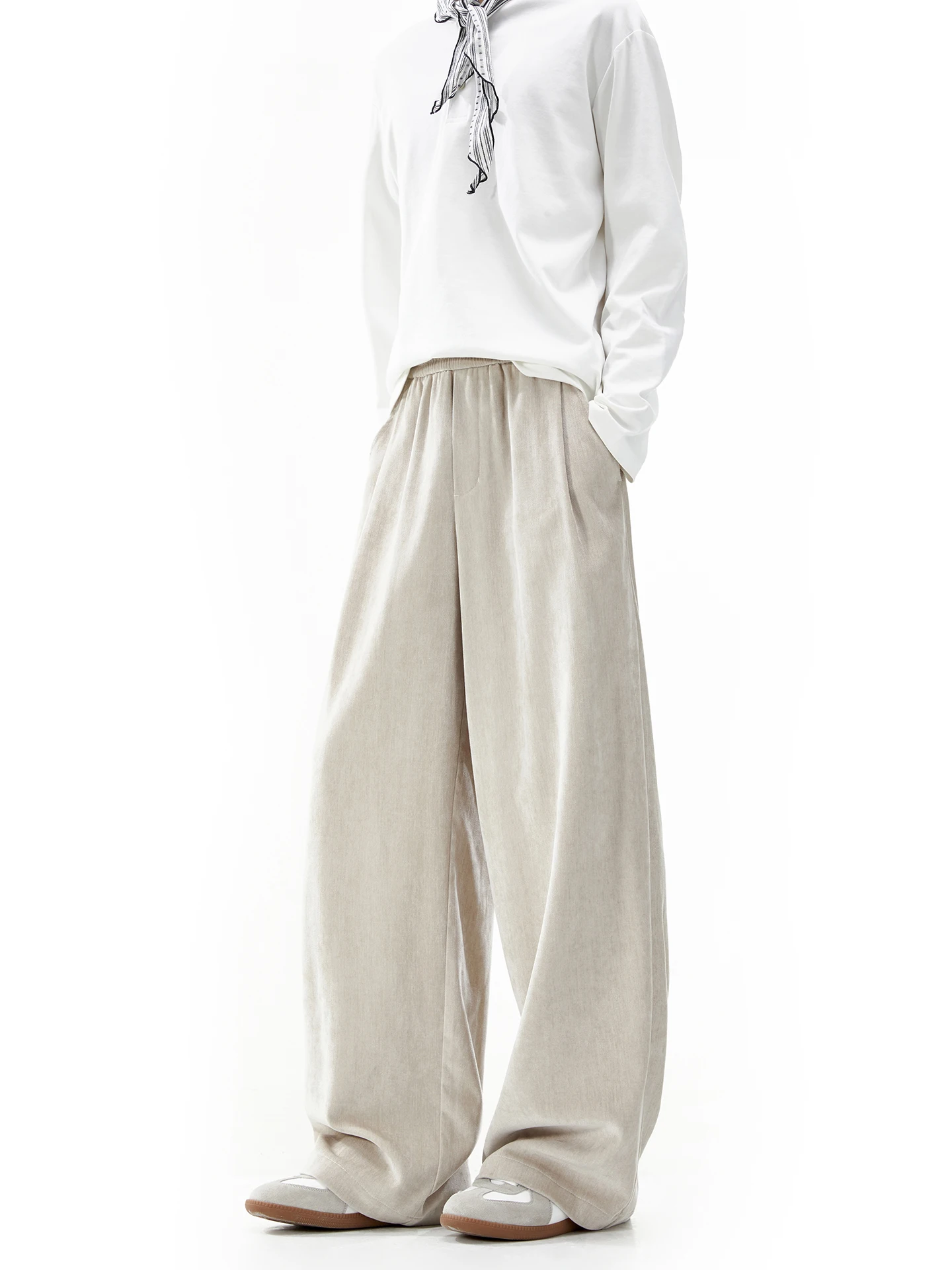 Dream Made Men's Casual Straight Leg Trousers Ruche Detail Zip Fly mid Waist Polyester Viscose Lyocell Blend Autumn Wear