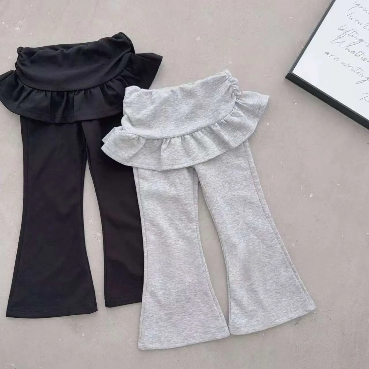 Children's Korean Pants Autumn Baby Fashionable Versatile Fake Two-piece Tight Casual Flared Pants Trousers