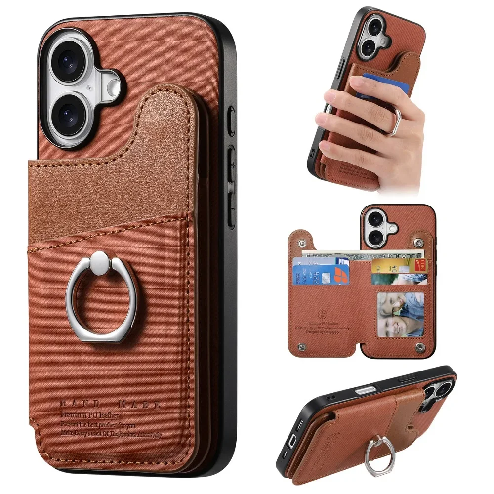 Flip Wallet mit Kartenhalter RFID-blockierende Handyhülle für IPhone Air 17 16 15 14 Plus 13 12 Pro Max Ring Lederhalterungsabdeckung