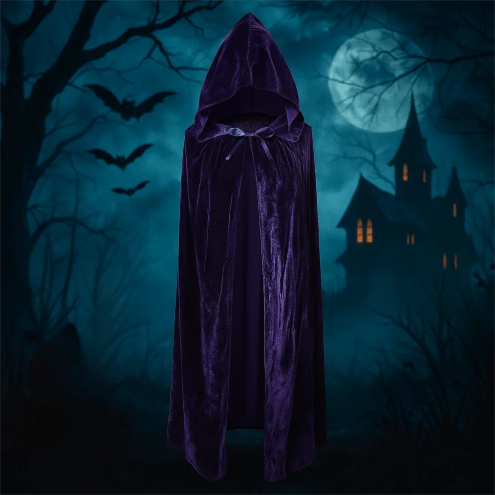 

Solid Color Velvet Cloak Reversible Design Full Length Hooded Robe Deluxe Quality Black Red Green Long Cape Anime Convention