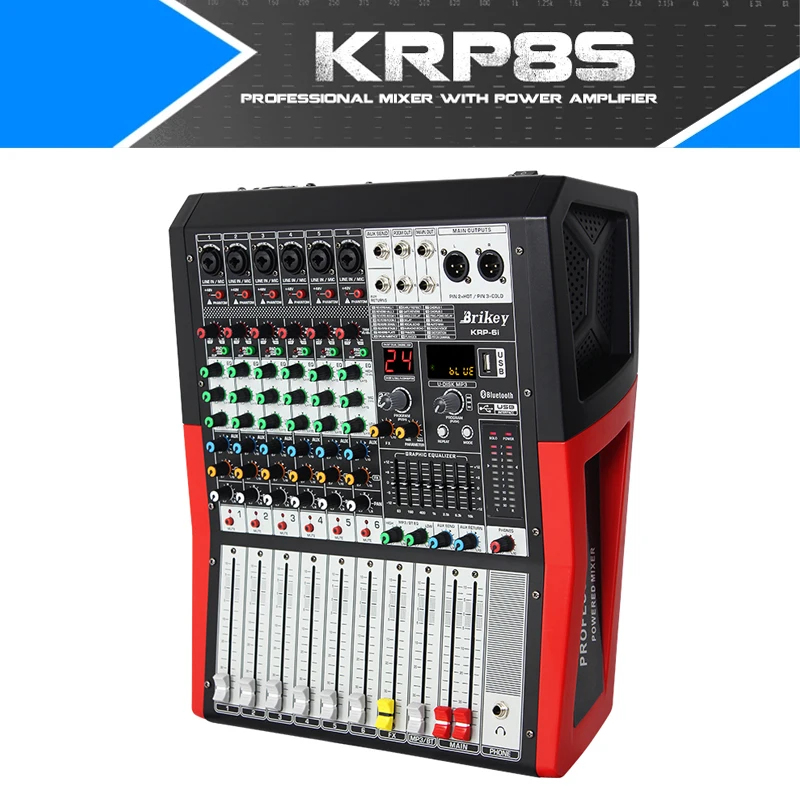 Профессиональный микшер Fuluode, 6/8 каналов, с усилителем мощности и функцией реверберации, с поддержкой Bluetooth, USB, показ сцены