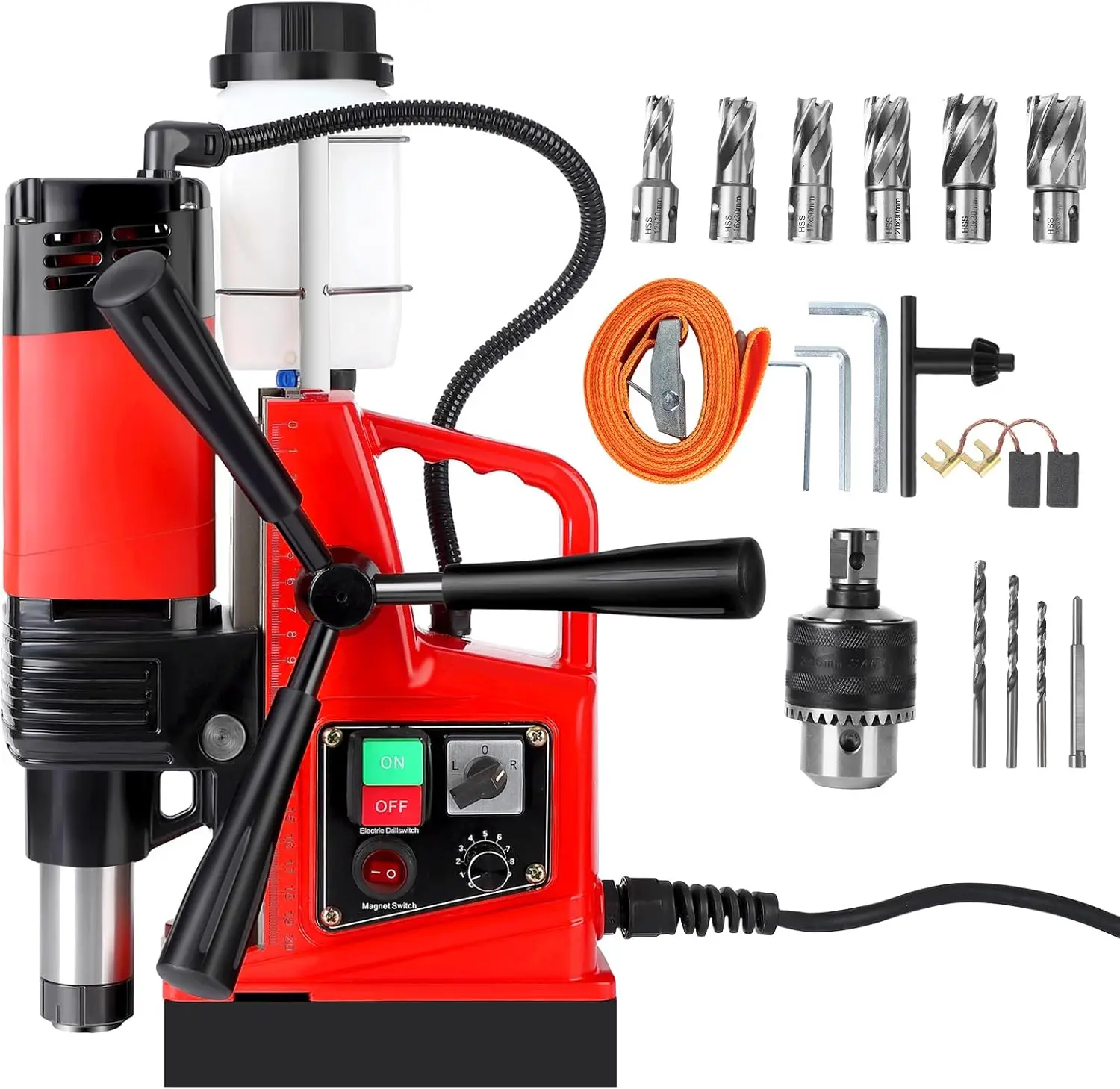 Magnetic Drill Press 110V, 2 Inch Boring Diameter, 1400W, 810 RPM, 6Pcs Drill Bits, 40 Dual Track, Portable Magnetic Drill