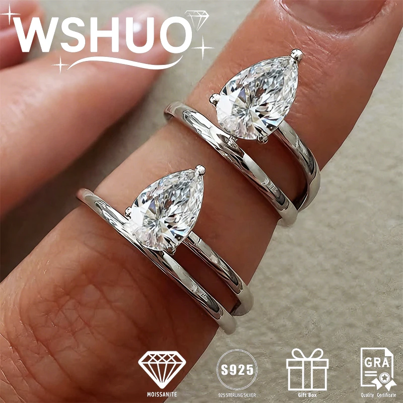 

1.25Carat Waterdrop D Color Moissanite Ring with Certificate 100% 925 Silver Pear Cut Cultivate Diamonds Tail Ring Fine Jewelry