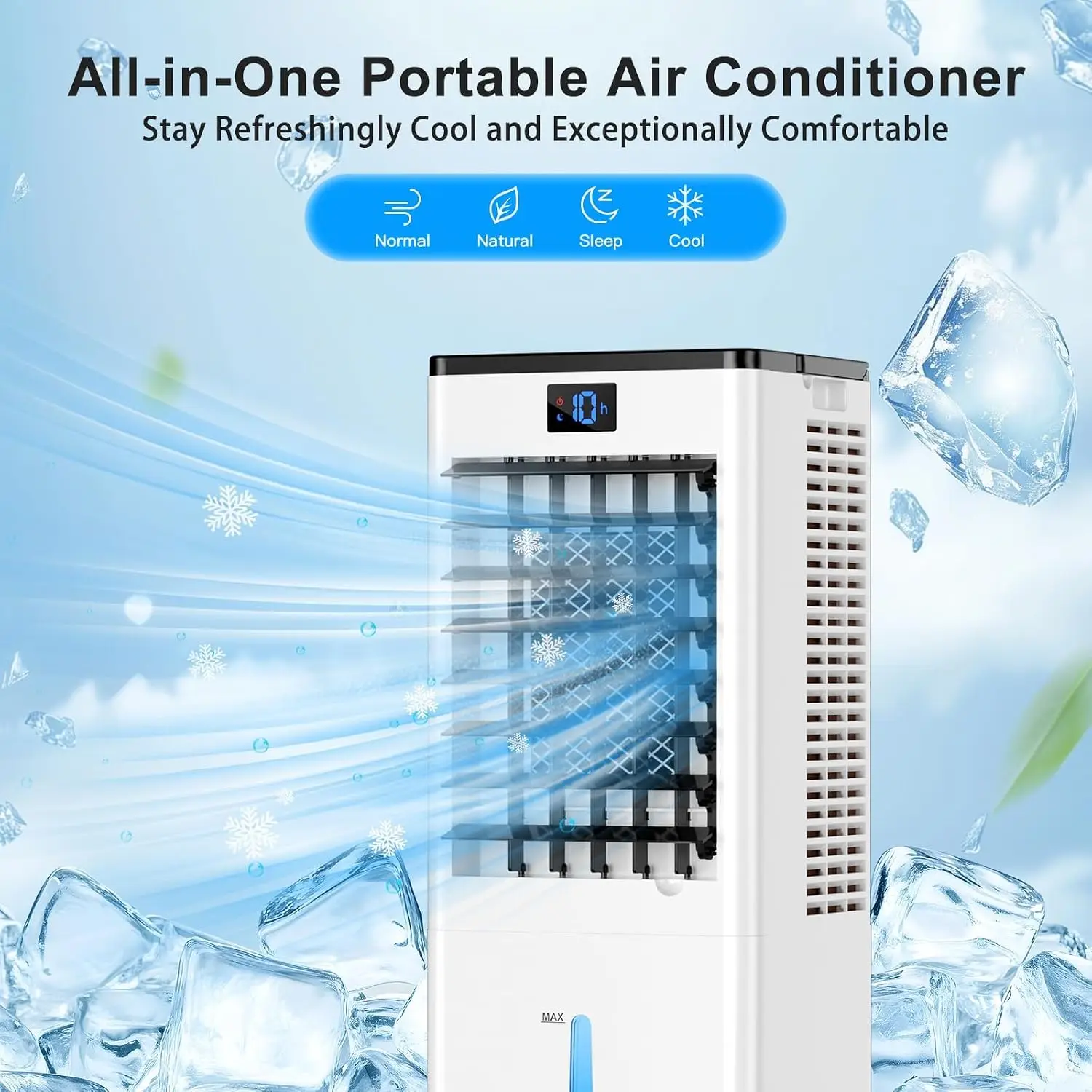 Portable Air Conditioners, 8L Evaporative Air Cooler with 12H Timer and 4 Mode, Portable AC with 3 Speed and 120° Oscillation, F