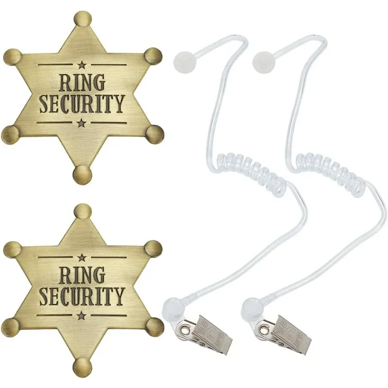 

4 Pcs Ring Security Breastpin Secret Service Accessories Include 2 Pcs Acoustic Earpiece Tube Headsets, 2 Pcs Ring Security