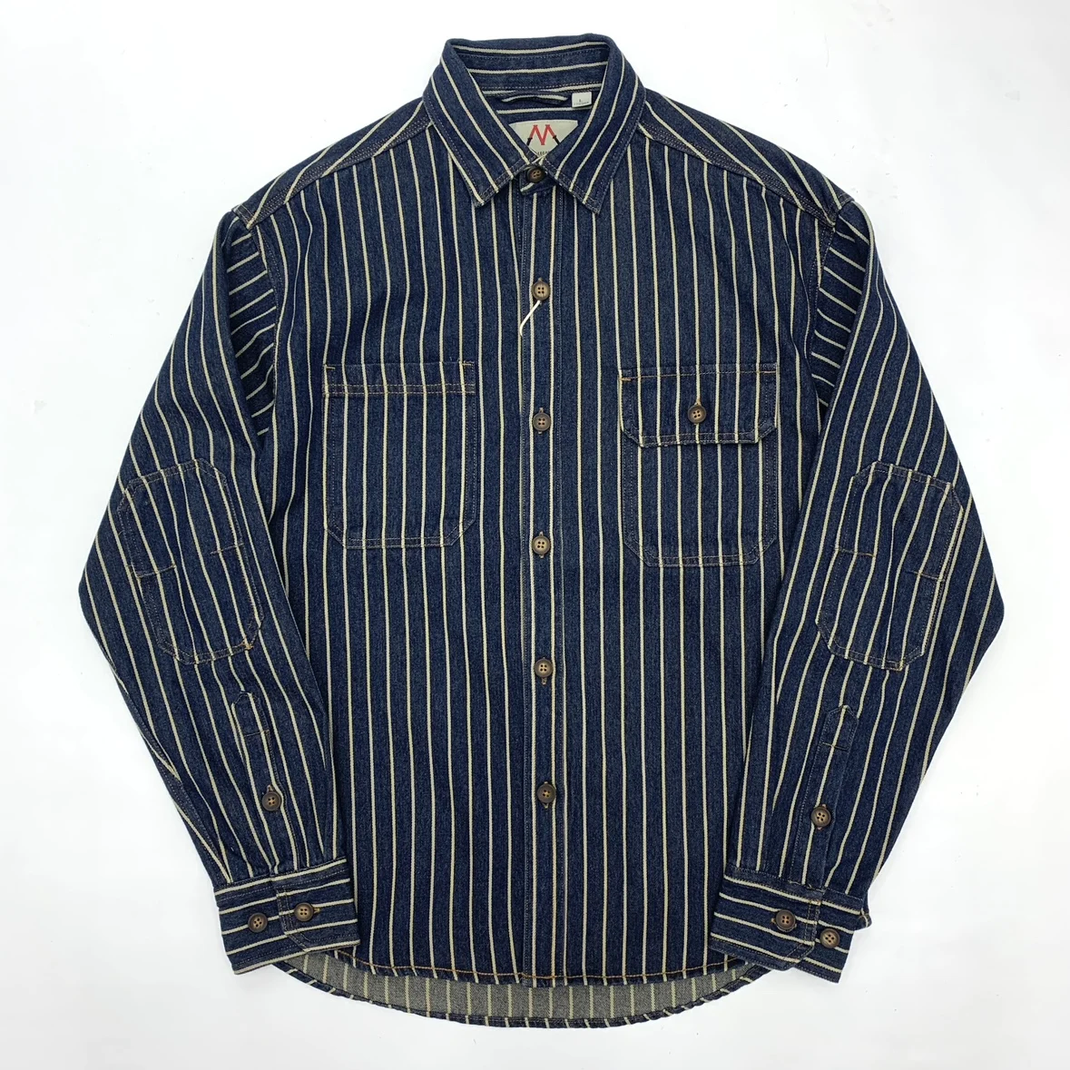 American Vintage Casual Striped Denim Shirt for Men Heavyweight Thick Workwear Distressed Retro Amekaji Loose Washed Jeans Coats