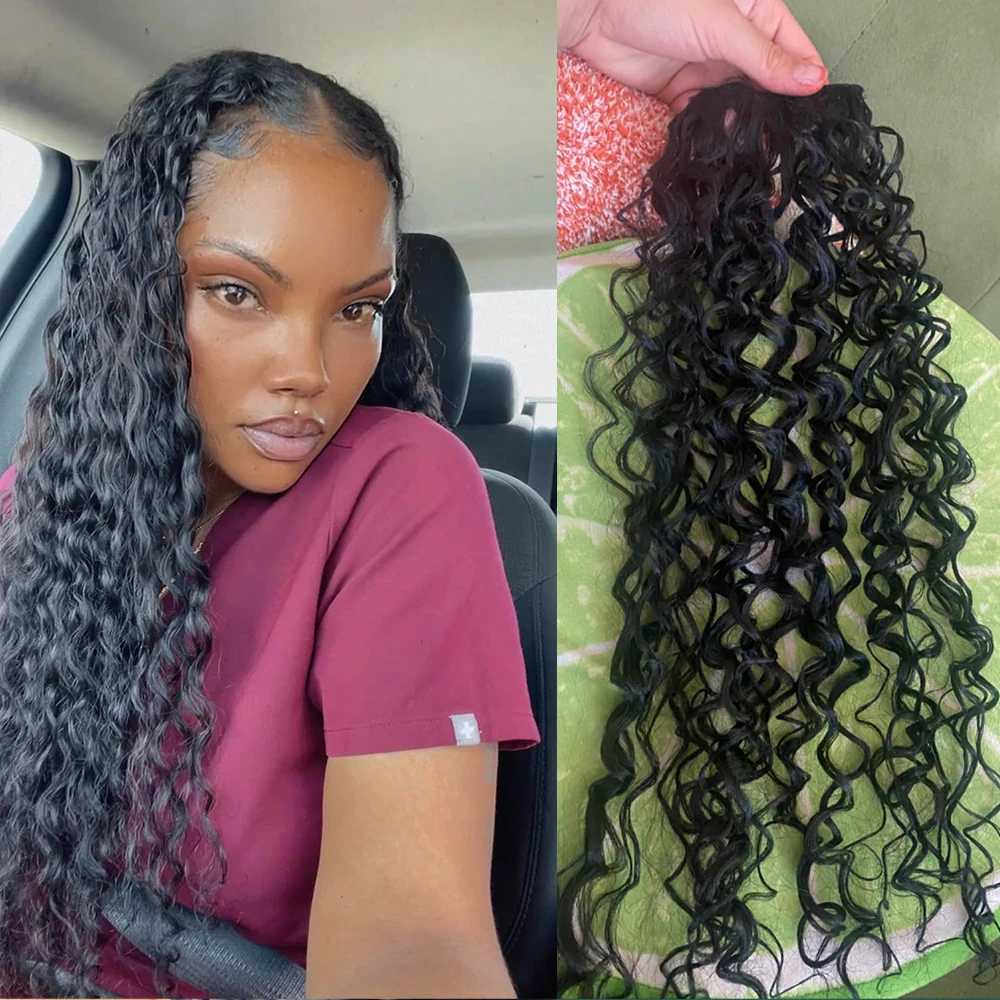 Clip de onda profunda en cabello humano, Clip de cabello Natural negro azabache en extensiones para cabello largo, 8 piezas, cabello humano de 100 gramos