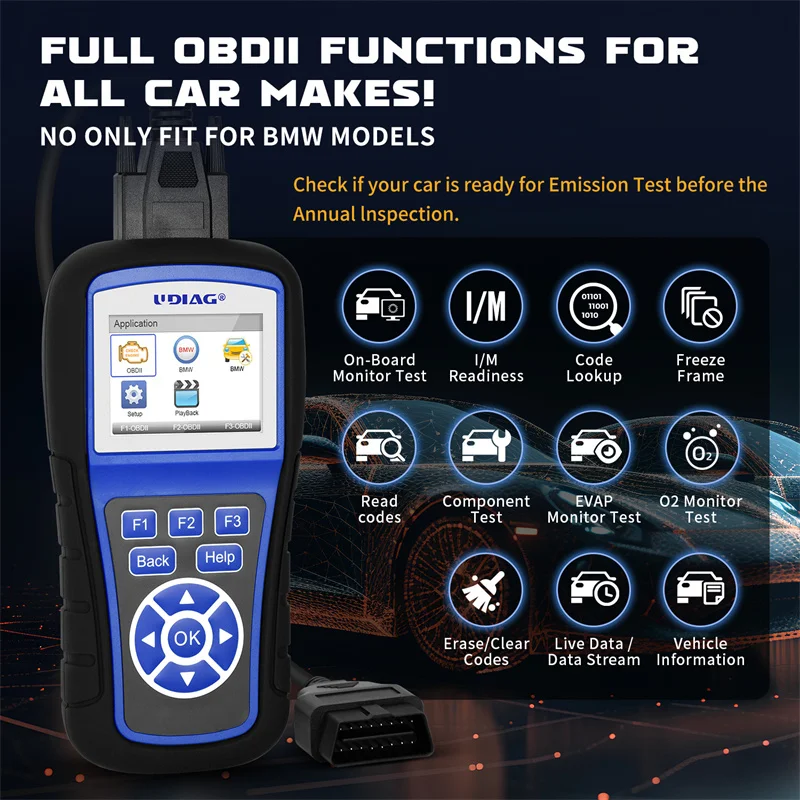 UDIAG A200 Vehicle Diagnosis Machine Scanner Car Diagnostic Tools Supports Key Coding/Live Data / OBD II /All Service Functions