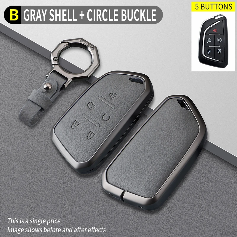 Fob Holder Shell For Cadillac CT4 CT5 CT4-V C8 Corvette 2020 2021 Escalade Car Accessories Leather 5 Buttons Car Key Case Cover