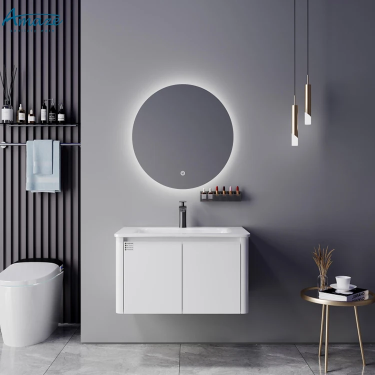 2024 New Modern Design White Wooden Bath Furniture Wall-hung Bathroom Vanity Sink Cabinet Set With Mirror