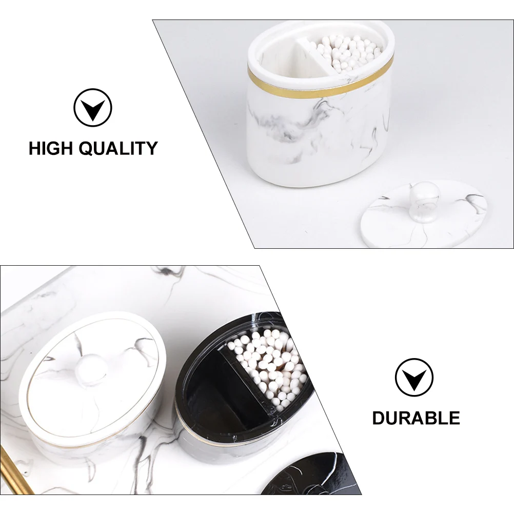 

Marble Pattern Cotton Swab Box Toothpick Storage Organizer Resin Material Space Saving Design Modern Decorative Home