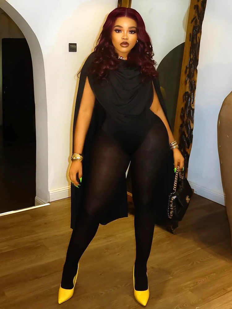 

Kliou Sexy Club Party Jumpsuits Woman o-Neck Ruched Cloak Sleeveless Mesh Patchwork Skinny Peach Hip Hot Girls Hipster Overalls