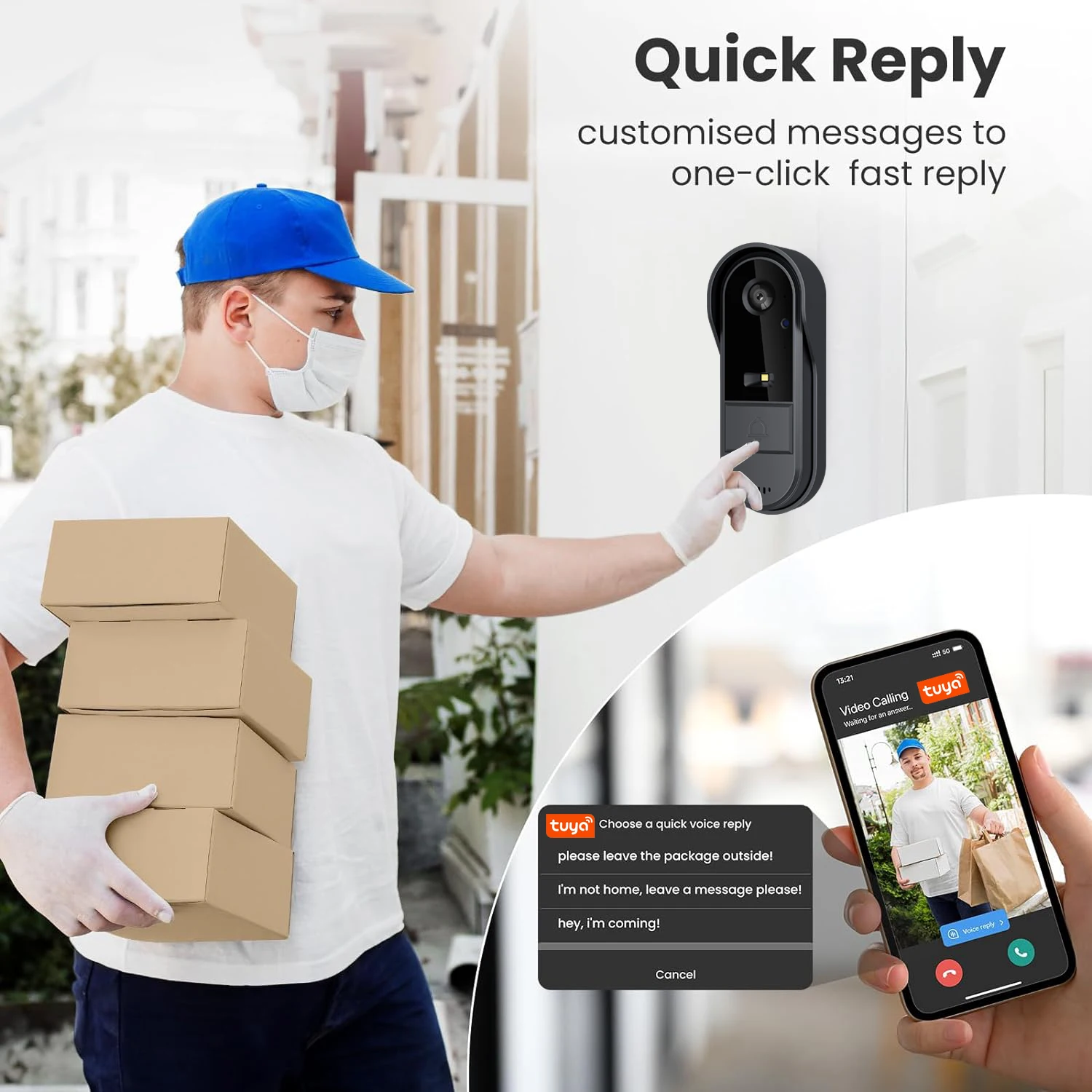 Campainha sem fio inteligente - Câmera de campainha wi-fi, visão noturna, conversor de som, foto e vídeo, áudio bidirecional, cartão SD