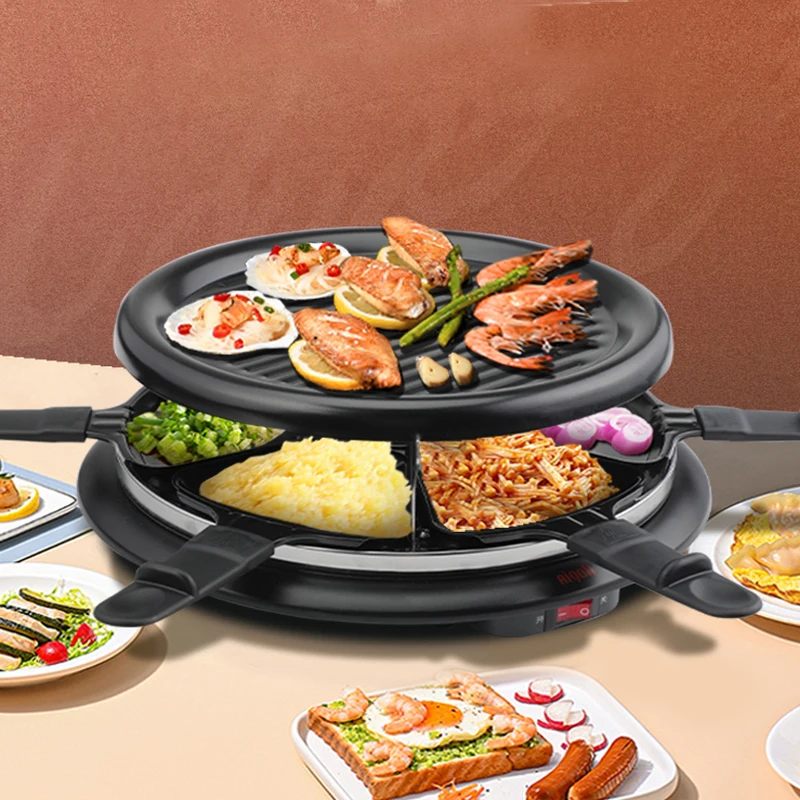 220V/900W Electric Round Barbecue Machine Grilled Cheese Corn Pan Barbecue Machine Double Layer Korean Cuisine Barbecue Grill