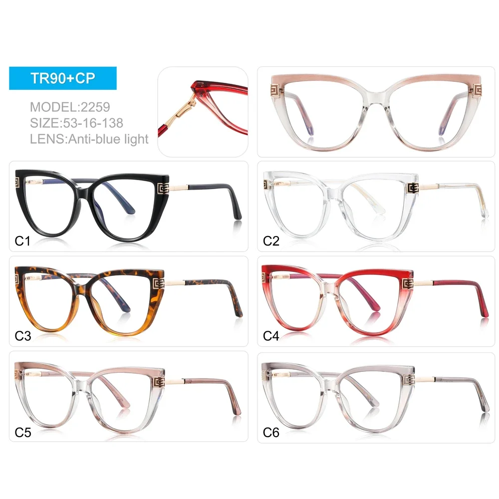 

Оправа для очков KIZN «Кошачий глаз» для женщин, модная, из TR90, с защитой от синего света, на заказ, высококачественные корригирующие очки от -0.50 до -6.0