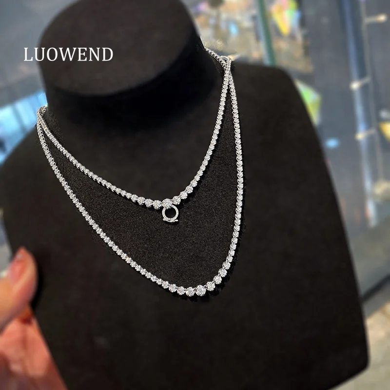 LUOWEND 100% 18K White Gold Necklace Luxury Simple Style 3.0carat Real Natural Diamond Necklace for Women High Party Jewelry