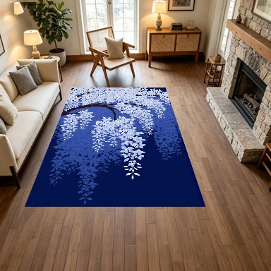 Blue Night Scene Leaves Art Carpet Floor Decoration Mat, Dark Color Non-Slip Decorative Carpet, Suitable for Home Decoration