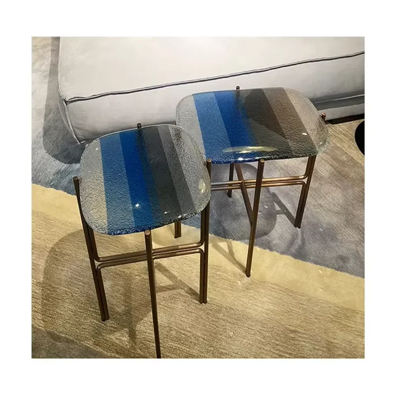 Modern Luxury Fused Glass Corner Coffee Table Custom Color Design Eco Friendly Non Toxic Home Furniture Living Room Decor