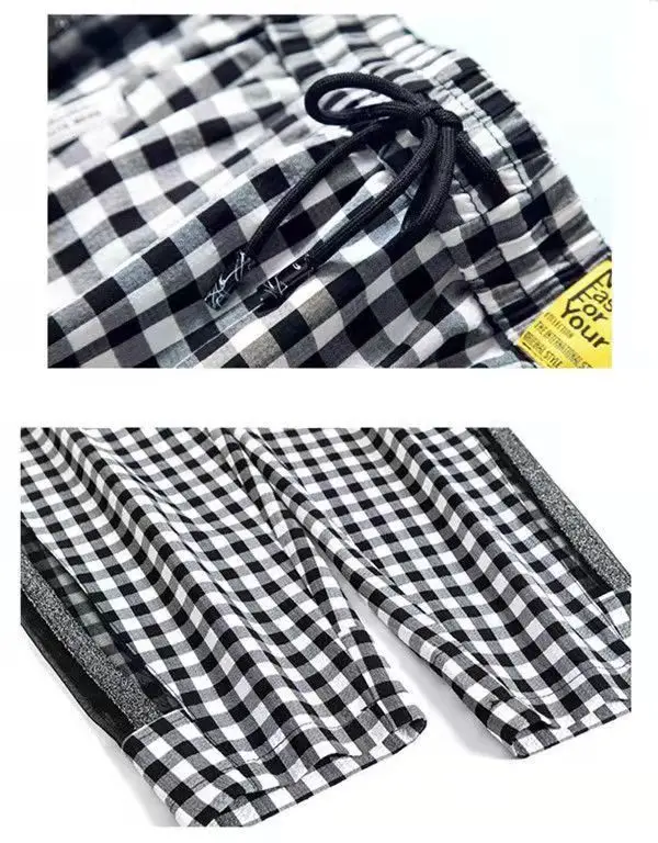 Black White Checkered Mesh Pants for Women in Spring and Summerlarge Size Loose Casual Pants Silver Edge Nine Point Harem Pants