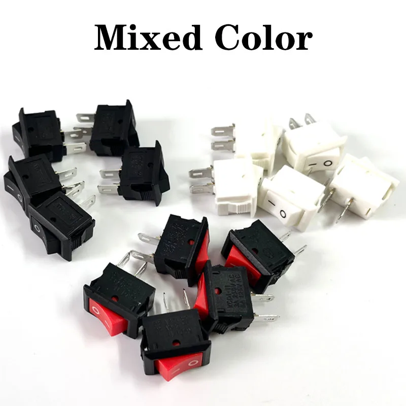 15pcs Mini Rocker Switch SPST Black and Red Snap in Switches Button AC 250V 3A / 125V 6A 2 Pin I/O 10*15mm On-off Switch Rocker