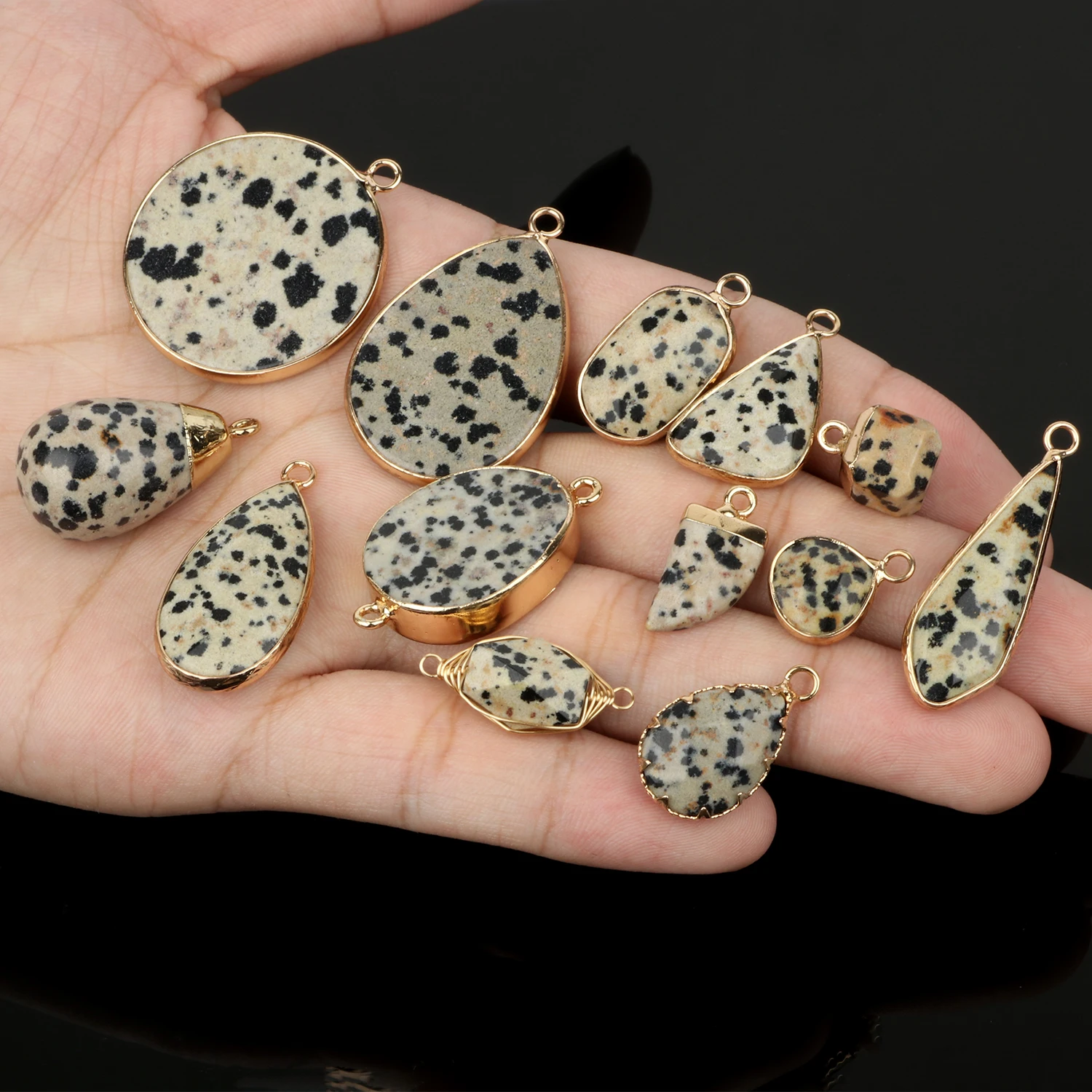 Natural Dalmatian Jasper Stone Charm Women Pendant Connector For Jewelry Making DIY Handmade Bracelet Necklace Earring Supplies