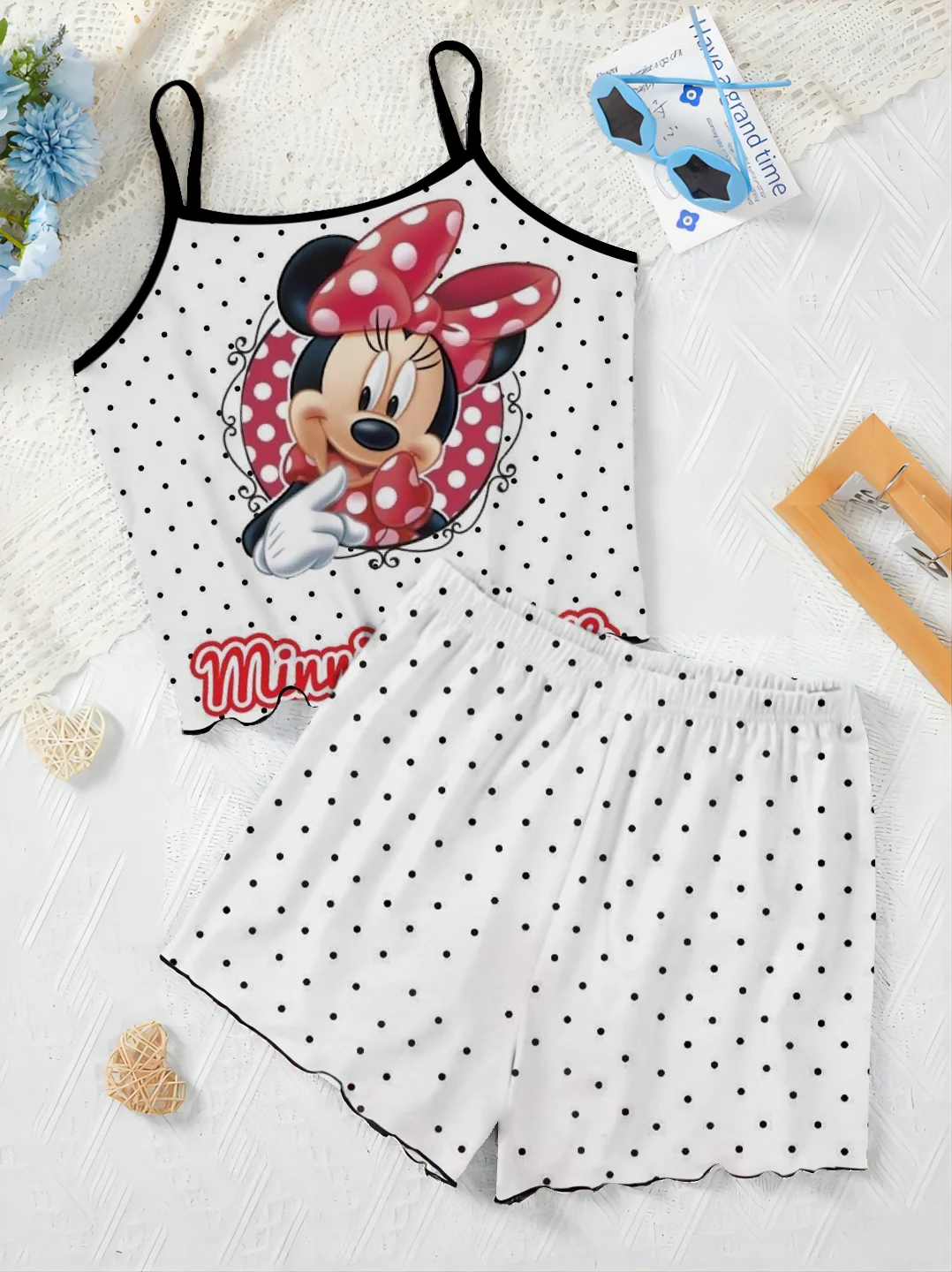 Short Sets for Women 2 Pieces Minnie Mouse Women's Suit Pajama Skirt Mickey Slip Dress Disney T-shirt Top Elegant Disney Mickey