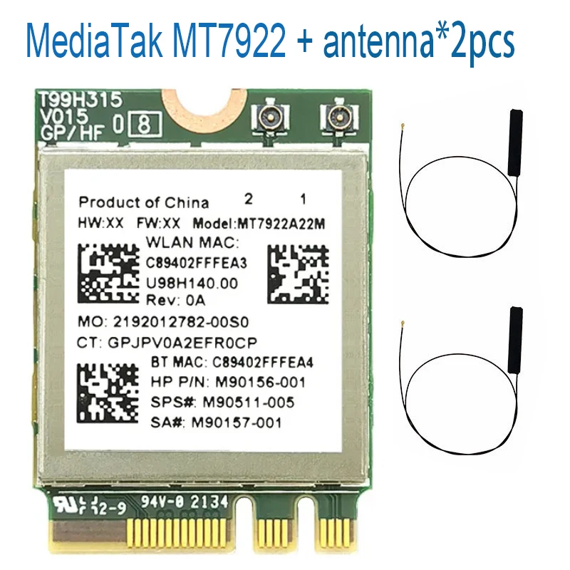 MT7922 Wi-Fi 6E wireless LAN card 2400Mbps wifi network card 2.4G 5G 6G 802.11AX M.2 NGFF for Bluetooth 5.2 MU-MiMO adapter