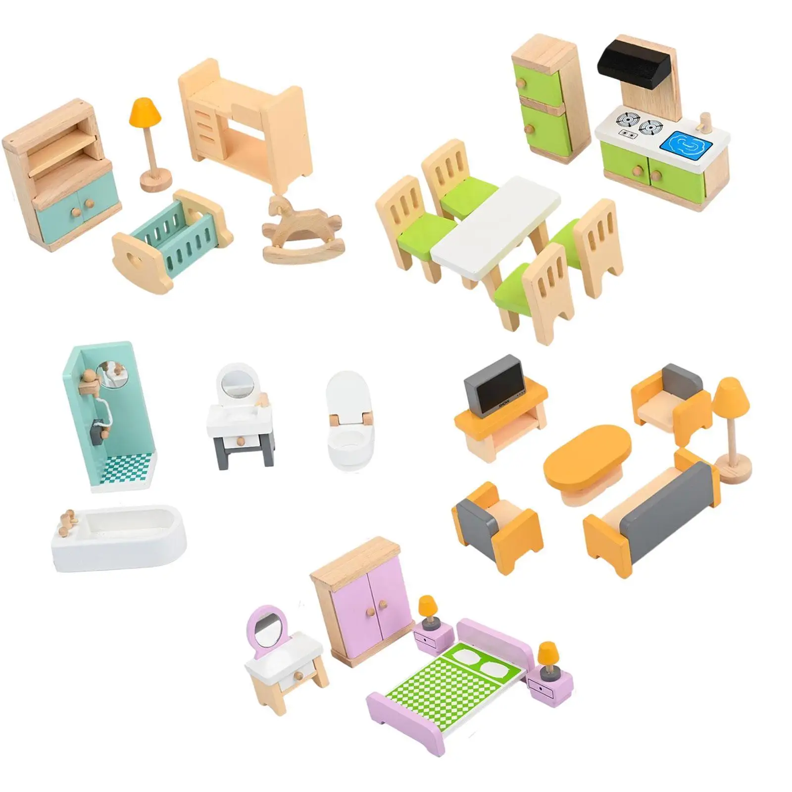 Conjunto de móveis para casa de bonecas, 27 peças, mini sofá, mesa, modelo de simulação, móveis em miniatura para decoração de banheiro