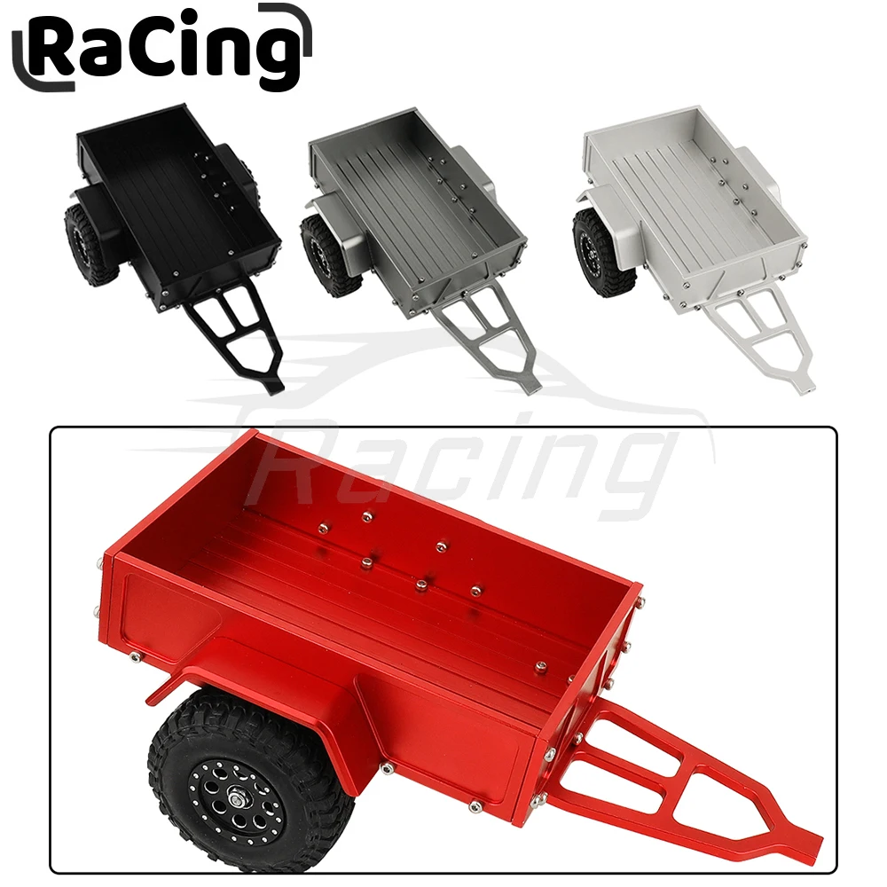 Aluminum Alloy Metal Utility Trailer Car with Hitch for TRX-4M TRX4M 1/18 RC Crawler Car Upgrade Parts