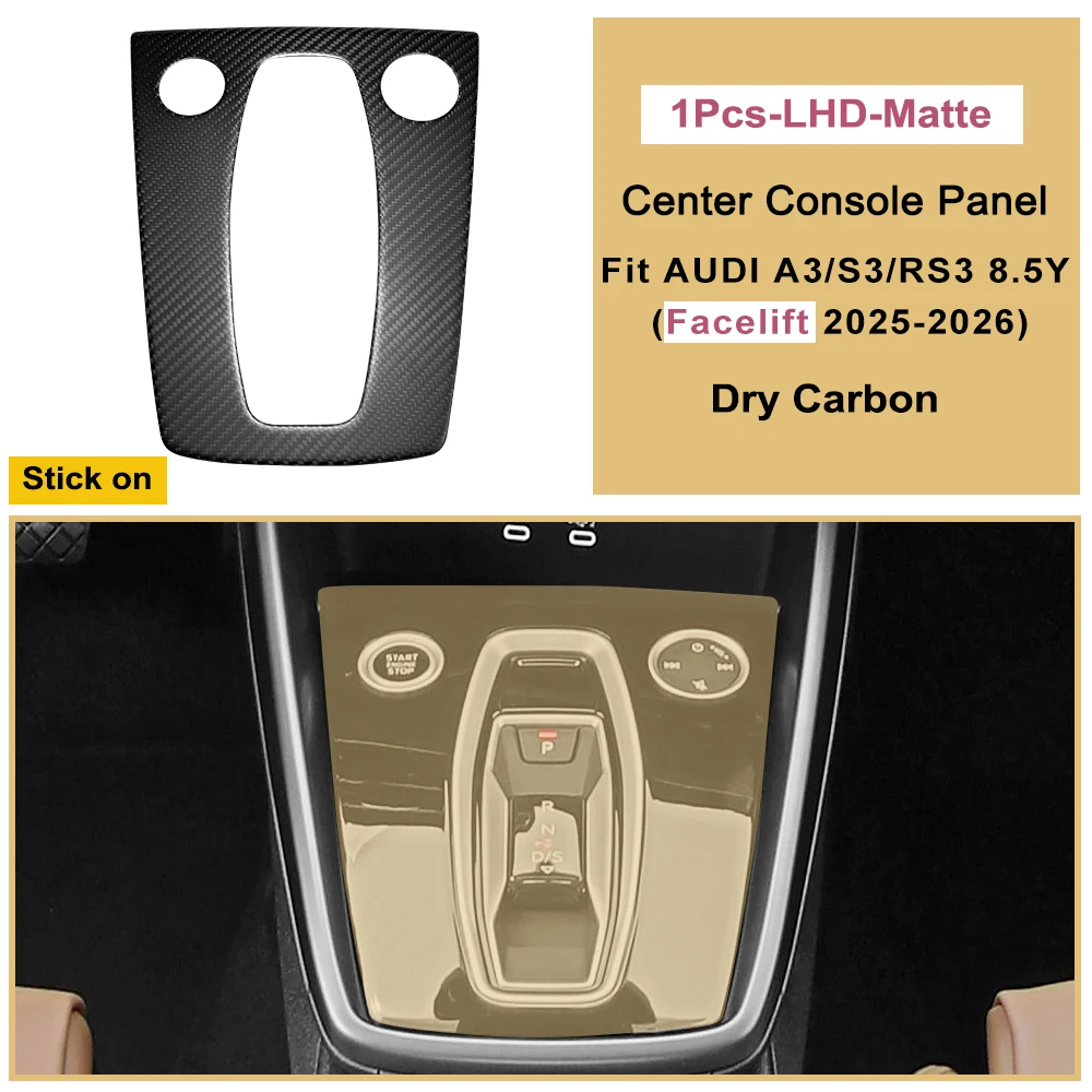 For Audi A3 S3 RS3 8.5Y Facelift 2025-2026 Carbon Fiber Center Console Gear Shift Panel Trim LHD RHD Interior Decorative Panel