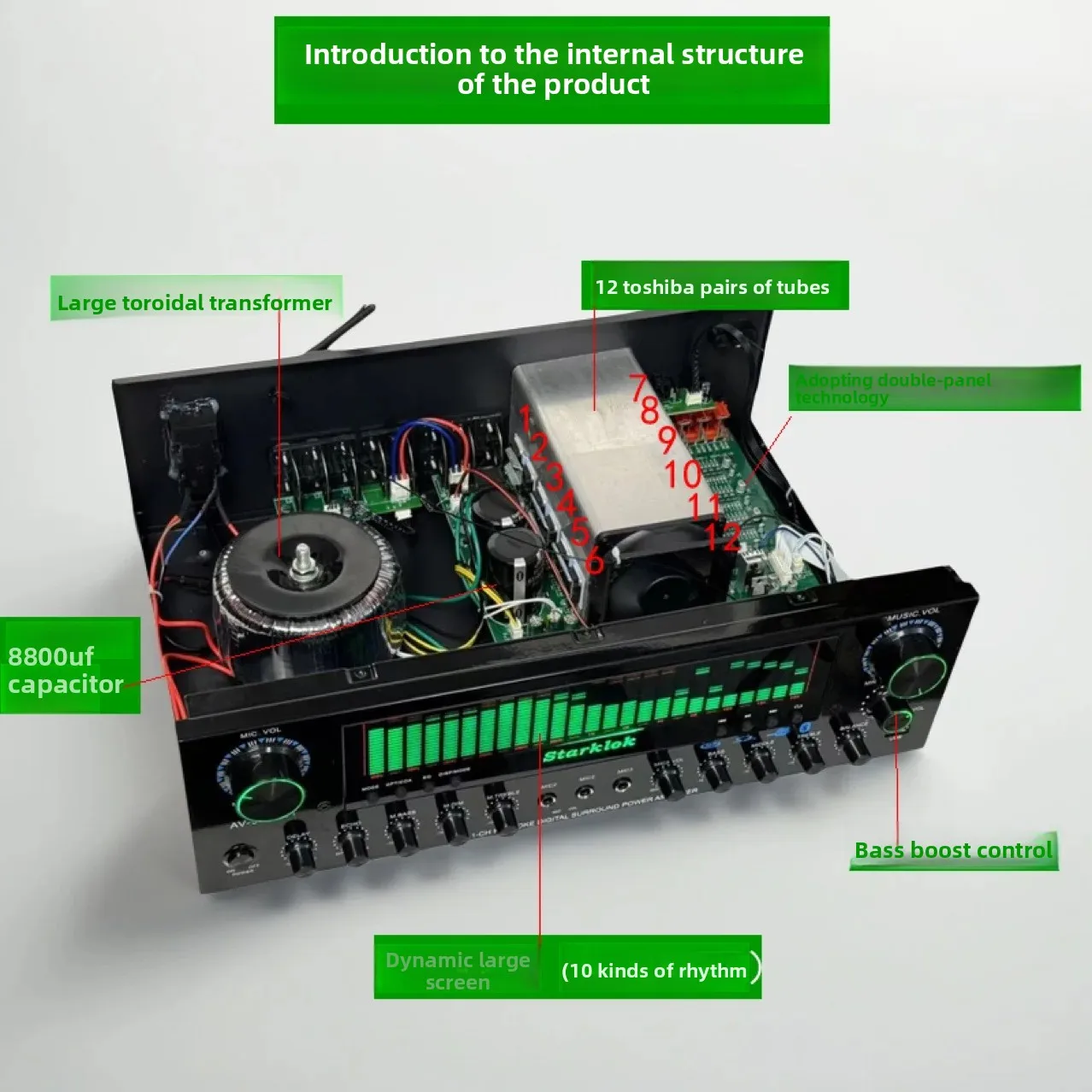 

110V/220V manufacturer made AV9200 7.1 channel 12 tube 3800W high power home theater amplifier