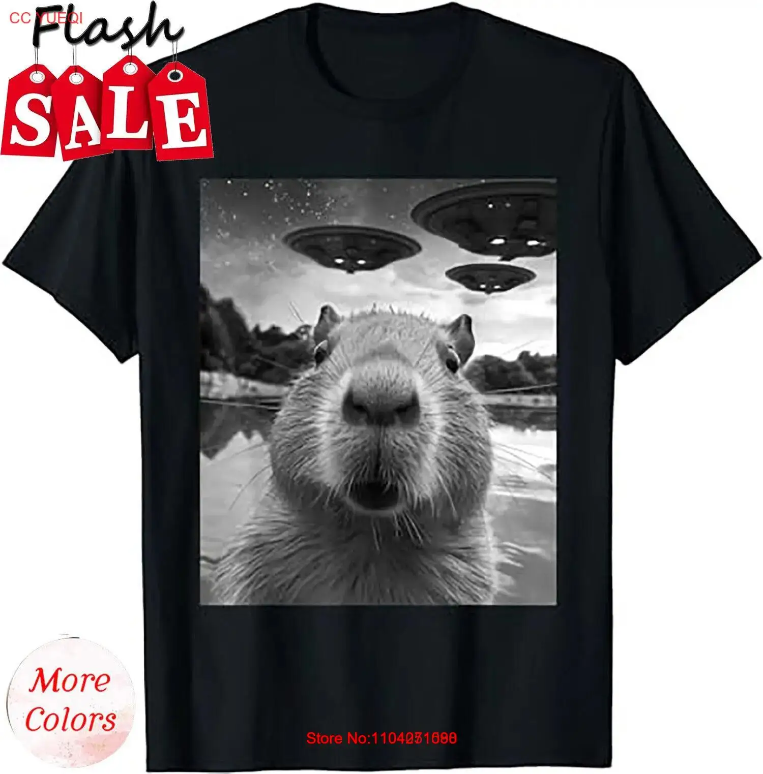 Funny Graphic Tee Capybara Selfie with UFOs Weird T-Shirt