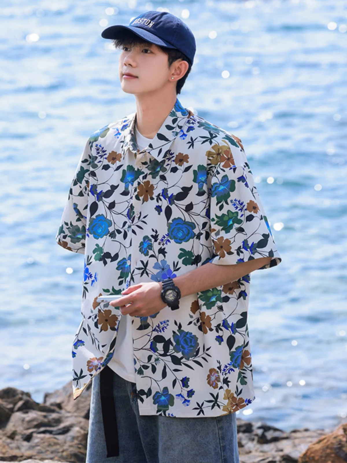 

Thai Sle Floral irt Men's Beach Hawaii Summer Casual Seven Sve Collar Coat Breathable Loose Fit Youth ular Summer