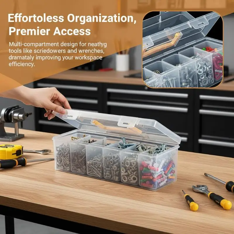 Hardware Tool Storage Box, Multi-Compartment Transparent Tool Organizer, Screw And Accessory Sorting Box, Household Screw, Wrenc