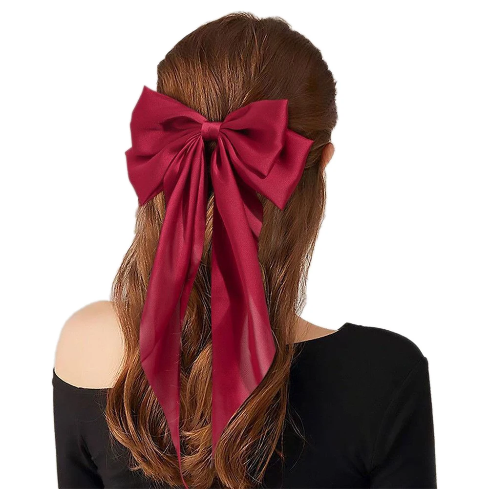 Bow hair clip solid color top clip ponytail hair clip silk hair accessory -1 piece