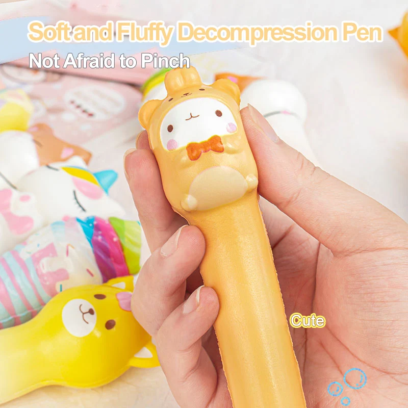 10PC Cartoon Stress Relief Pen Pinch Fun Student Prize High Beauty Black Neutral Pen Creative Soft Stress Relief Pen