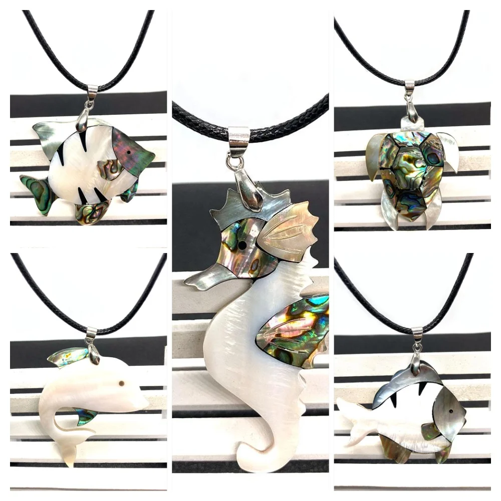 

Natural Abalone Shell Melon Seed Buckle Pendant Necklace Sea Animals Shape Adjustable Rope Chain Jewelry 1pc Summer Party Gift