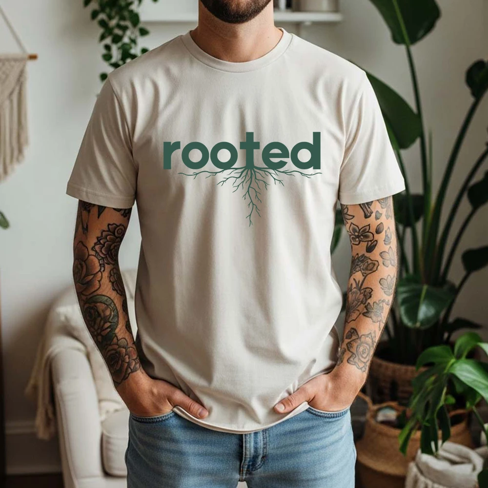 New Summer Men's 100% Pure Cotton T-Shirt Rooted Nature Tree Roots Retro Style Casual Breathable Short Sleeve