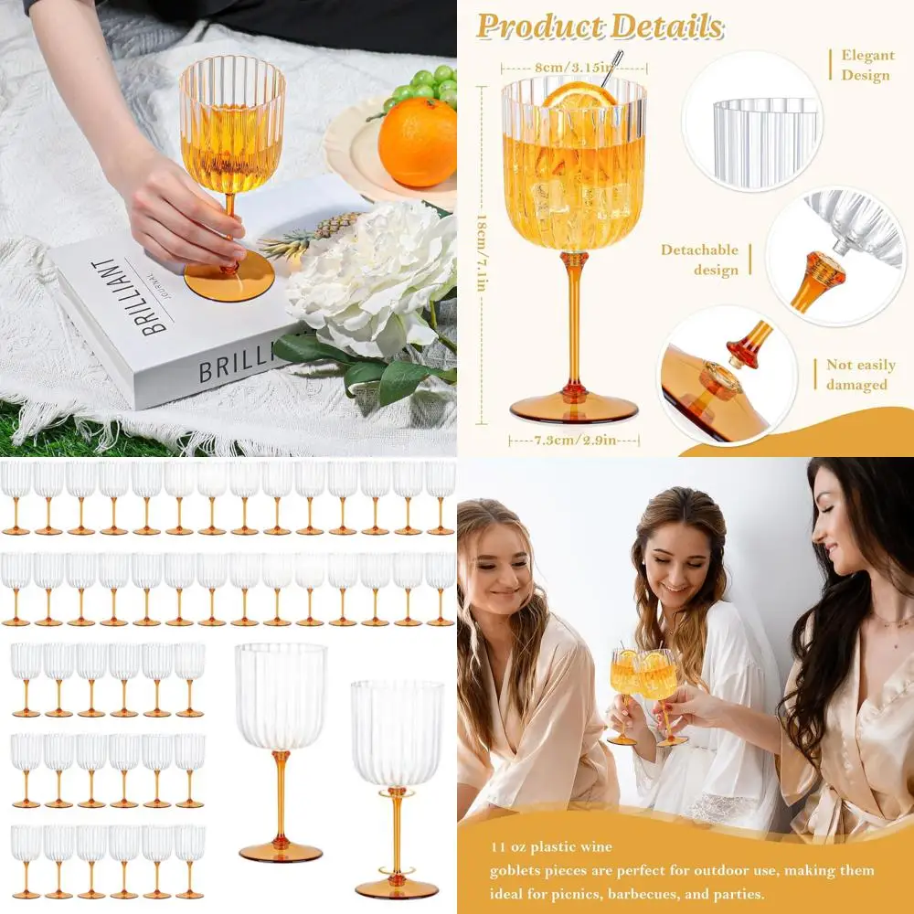 

Набор из 48 ребристых пластиковых бокалов для вина (11 унций), прозрачных и янтарных цветов - разборные, небьющиеся, идеально подходят для вечеринок и мероприятий на открытом воздухе