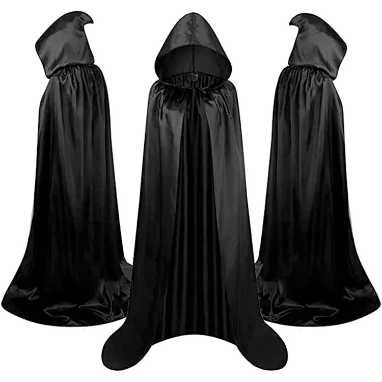 Halloween Reaper Cloak with Hood Long Cosplay Costume Props Kids Adults multi-size Soft Fabric Witch Elf Ghost Festival Cloak