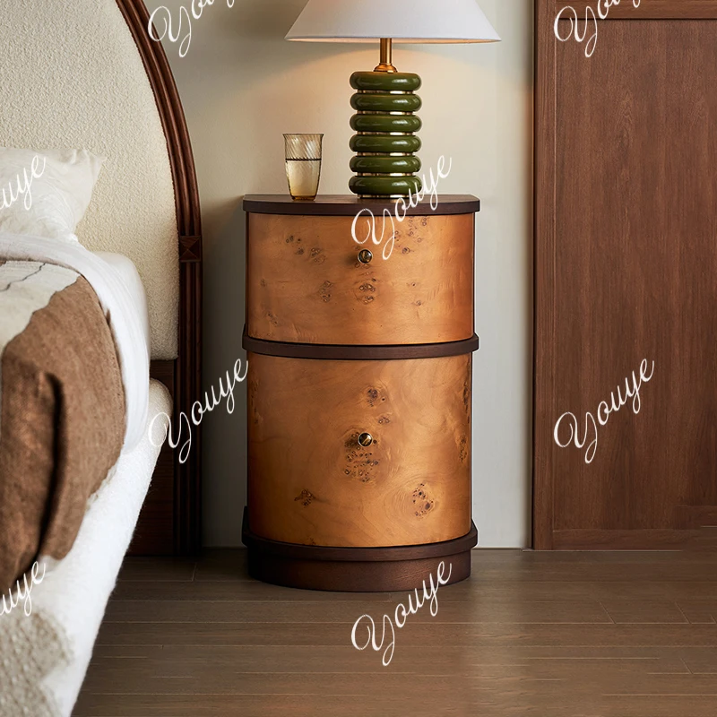 

Medieval style tree nodule leather bedside table, creative storage living room sofa, French vintage bedside storage cabinet