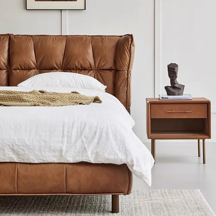 Leather bed Modern simple wedding bed Master bedroom High-end Italian minimalist double bed