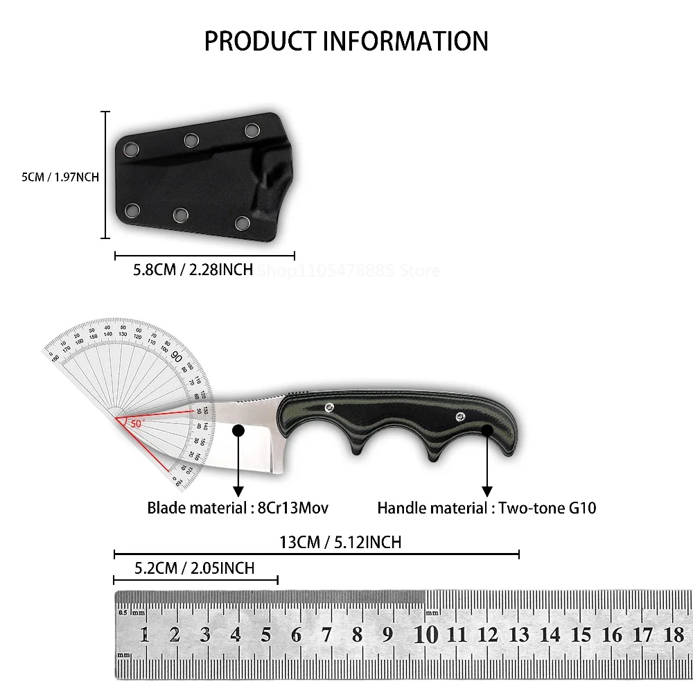 Compact New Fixed Blade Knife - 2387, Utility Cutting Tool, Portable Small Outdoor Camping EDC Knife, 8Cr13Mov Blade, G10 Handle