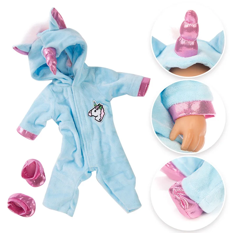 Para 18 Polegada roupas de boneca reborn com sapatos bonito unicórnio macacão bebe 43-45cm kit de boneca reborn brinquedos diy acessórios presente de aniversário