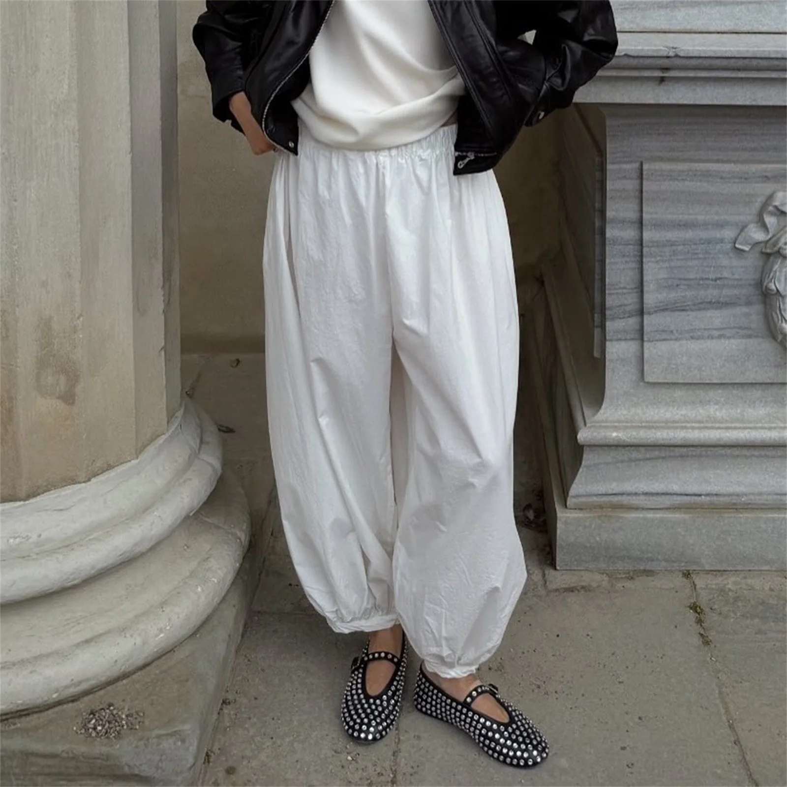 Mode poche Bloomers pantalon femme pantalon plissé ample taille haute Patchwork pansement Streetwear jambe large femmes pantalon