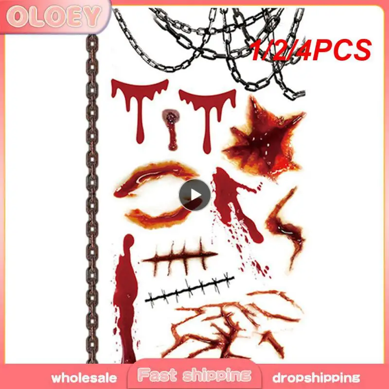 1/2/4PCS Halloween Waterproof Temporary Tattoo Stickers Sexy Bloody Makeup Zombie Scar Tattoo Decoration Wound Horror Blood